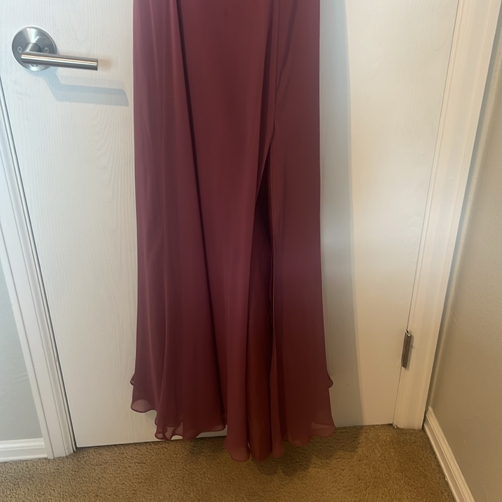 David's Bridal (F19831) Surplice Tank Long Chiffon Bridesmaid Dress in Chianti - Picture 5 of 11